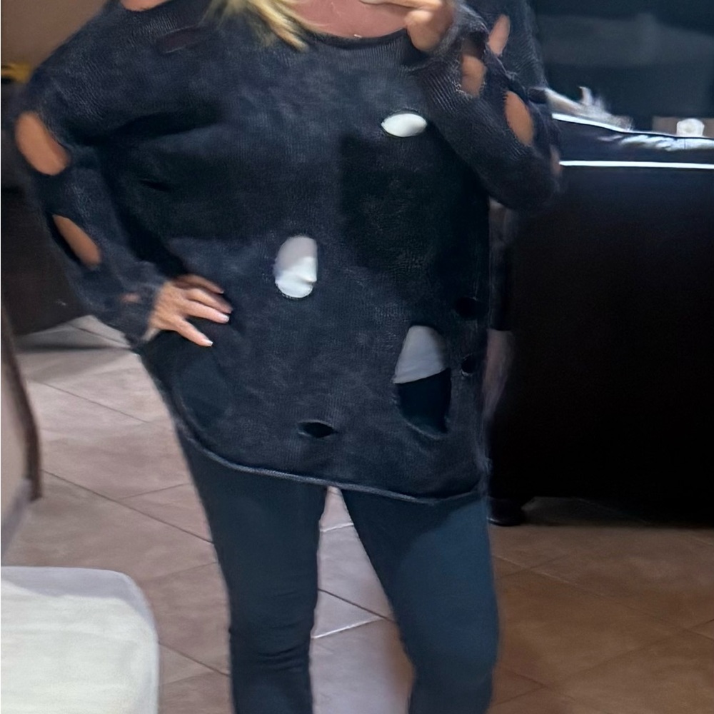 Distressed Black Sweater
